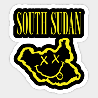 Vibrant South Sudan Africa x Eyes Happy Face: Unleash Your 90s Grunge Spirit! Smiling Squiggly Mouth Dazed Smiley Face Sticker